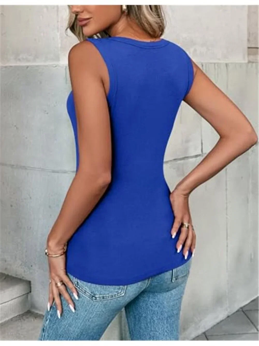 Womens Ribbed Tank Top Sleeveless Crew Neck Fitted Stretch Summer Shirt Top - Picture 2 of 5